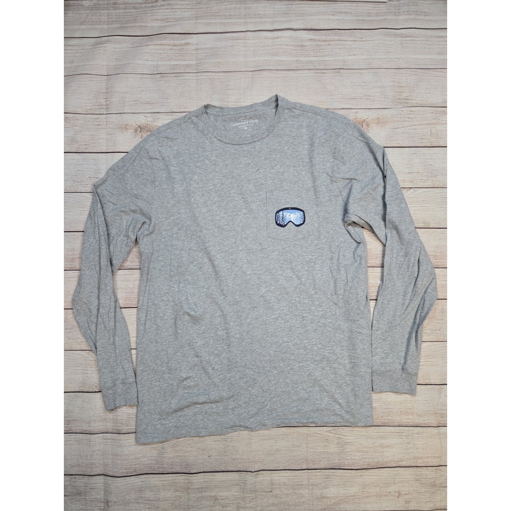 Vineyard Vines Long Sleeve T Shirt Grey Ski Goggles Pocket Graphic Men's Medium
